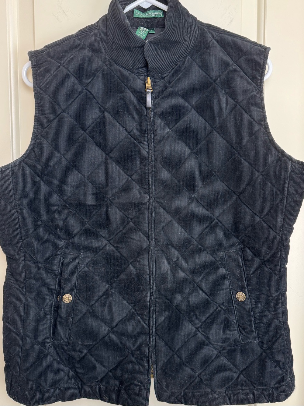 Lauren Jeans Co Ralph Lauren Black Quilted Corduroy Vest L Full Zip
